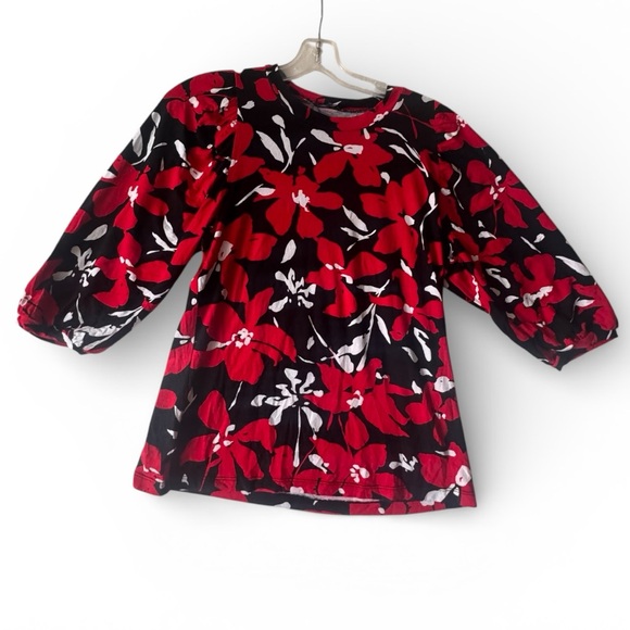 Anne Klein Vintage Y2K Floral Balloon Sleeve Stretch Jersey Knit Top BlouseTunic - Picture 2 of 16